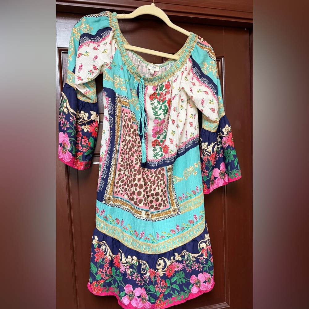 Floral Patchwork Off-Shoulder Dress/Tunic. NWT, Umgee, Women’s size Small